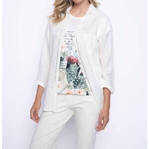 NEW PICADILLY quarter sleeve button down shirt in off white